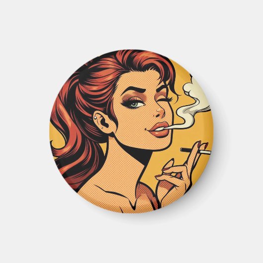 Mädchen Stoner | Comic- Pop-Art | Rauchende Liebha Magnet (Vorne)