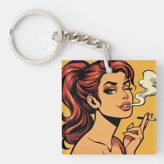 Mädchen Stoner | Comic- Pop-Art | Rauchende Liebha Schlüsselanhänger