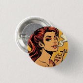 Mädchen Stoner | Comicbuch Pop-Art | Rauchende Lie Button (Vorne & Hinten)