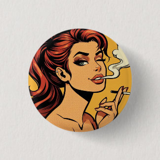 Mädchen Stoner | Comicbuch Pop-Art | Rauchende Lie Button