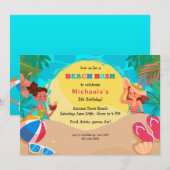 Mädchen-Strandparty Einladung (Vorne/Hinten)