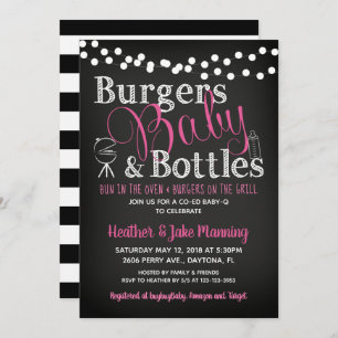 Mädchen-Streifen-Tafel GRILLEN Baby-Dusche Einladung