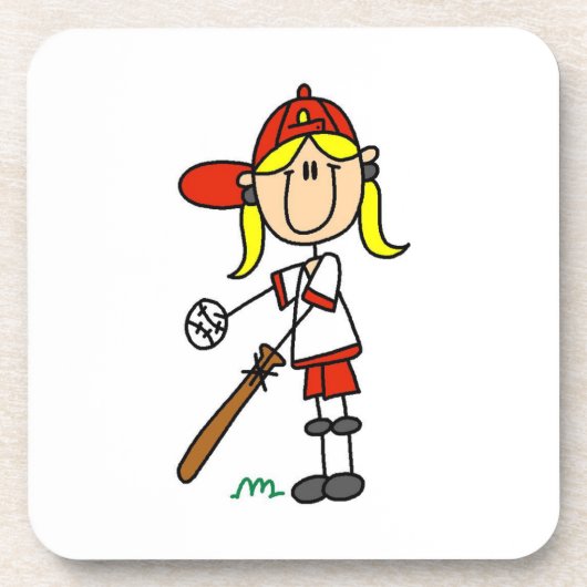 Mädchen-Strichmännchen-Baseball Auf Schlagposition Getränkeuntersetzer (Vorderseite)