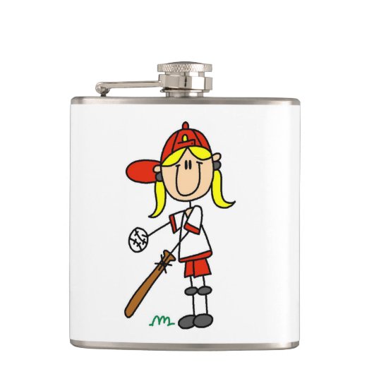 Mädchen-Strichmännchen-Baseball-Schlagmann Flachmann (Vorderseite)