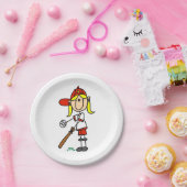 Mädchen-Strichmännchen-Baseball-Schlagmann Pappteller (Party)