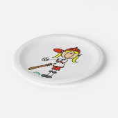 Mädchen-Strichmännchen-Baseball-Schlagmann Pappteller (Schrägansicht)