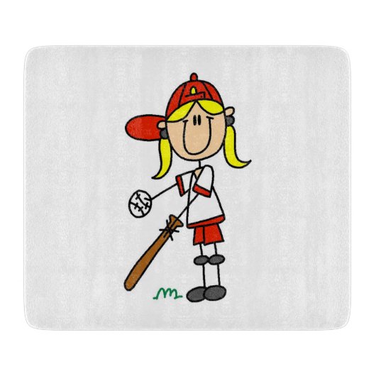Mädchen-Strichmännchen-Baseball-Schlagmann Schneidebrett (Vorderseite)
