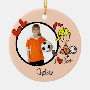 Mädchen-Strichmännchen-Fußball-Foto-Verzierung Keramik Ornament