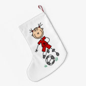 Mädchen-Strichmännchen-Fußball-roter einheitlicher Kleiner Weihnachtsstrumpf (Rückseite (Hängend))