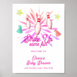 Mädchen-Strike-Up-Bowling-Baby-Shower-Willkommen Poster