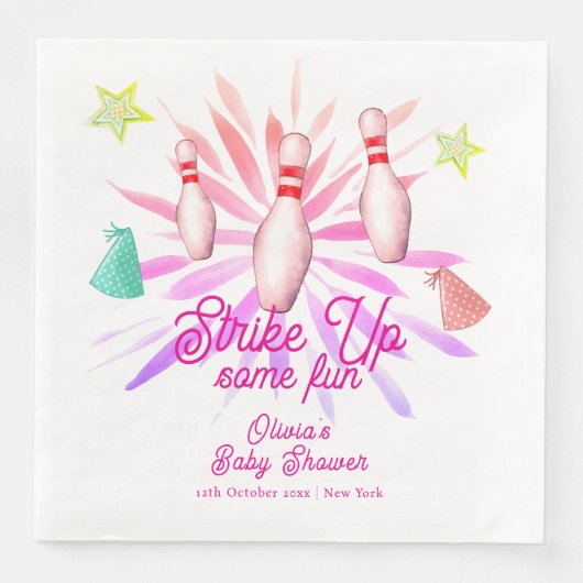 Mädchen Strike Up Bowling Sport Party Baby Shower Serviette (Vorderseite)