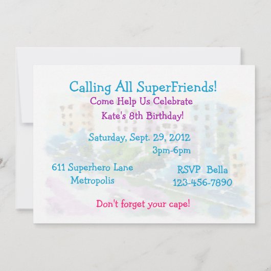 Mädchen-Superheld-Einladung Einladung (Rückseite)