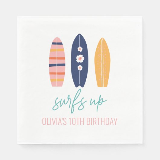 Mädchen Surfboard Strand Geburtstag Serviette (Vorderseite)