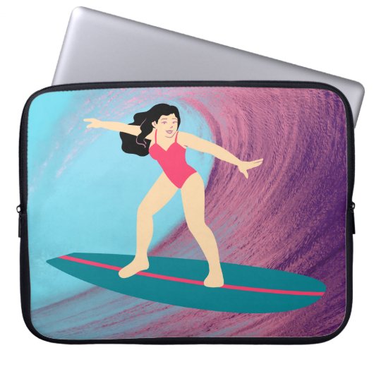 Mädchen surfen bei Sonnenuntergang. Laptopschutzhülle (Vorderseite)