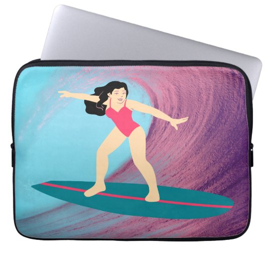 Mädchen surfen bei Sonnenuntergang. Laptopschutzhülle (Vorderseite)