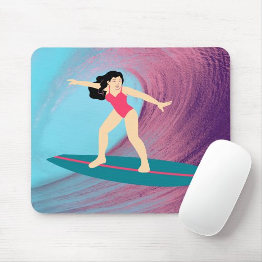 Mädchen surfen bei Sonnenuntergang. Mousepad (Mit Mouse)