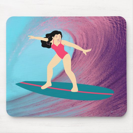 Mädchen surfen bei Sonnenuntergang. Mousepad (Vorne)