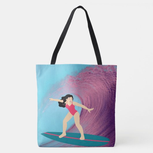 Mädchen surfen bei Sonnenuntergang. Tasche (Vorderseite)