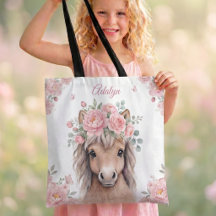 Mädchen Süß Rosa Florales Pferd Personalisierter N