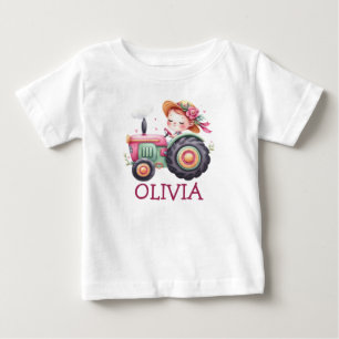 Mädchen Süß Rosa Traktor Personalisiert Baby T-shirt