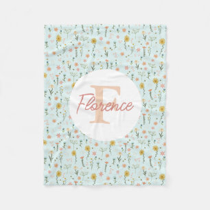 Mädchen Süß Whimsical Boho Wildblumen Monogramm Fleecedecke