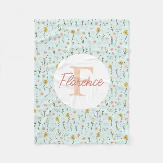 Mädchen Süß Whimsical Boho Wildblumen Monogramm Fleecedecke (Vorderseite)