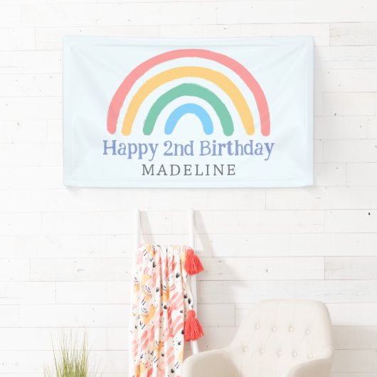 Mädchen Süß Zwei Cool 2. Geburtstag Regenbogen Banner (Insitu)
