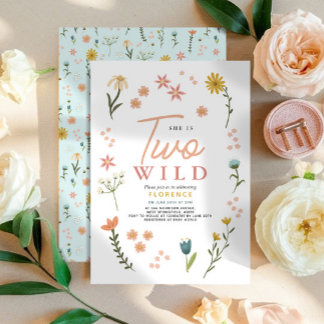 Mädchen Süß Zwei Wild Boho Wildblume 2. Geburtstag Einladung