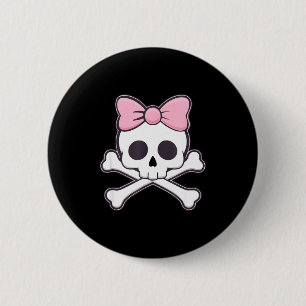 Mädchen Süßer Totenkopf mit rosa Schleife Kawaii G Button