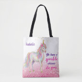 Mädchen Süßes Einhorn Glitzer Personalisierte Eink Tasche (Vorderseite)