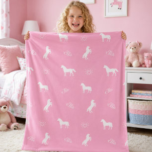 Mädchen Süßes Rosa Pferd Muster Personalisierter N Fleecedecke