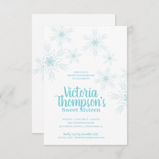 Mädchen SWEET 16 gefrorener WINTER WONDERLAND Gebu Einladung (Vorne/Hinten)
