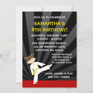 Mädchen-Taekwondo-Karate-Gelb-Gurt-Geburtstag Einladung
