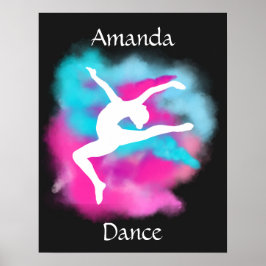 Mädchen tanzen Leap Pink Blue Color Bombe mit Name Poster