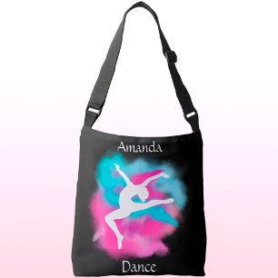 Mädchen tanzen Leap Pink Blue Color Bombe mit Name Tragetaschen Mit Langen Trägern
