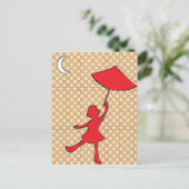 Mädchen tanzt mit ihrem Regenschirm Postkarte (Stehend Vorderseite)