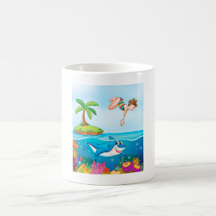 Mädchen taucht in einen Hai-freundlichen Korallenr Kaffeetasse