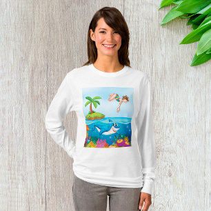 Mädchen taucht in einen Hai-freundlichen Korallenr T-Shirt