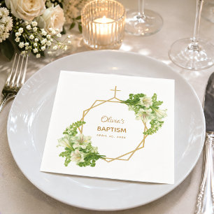 Mädchen Taufe Blumen Lilien Gold Kreuz Geometrisch Serviette
