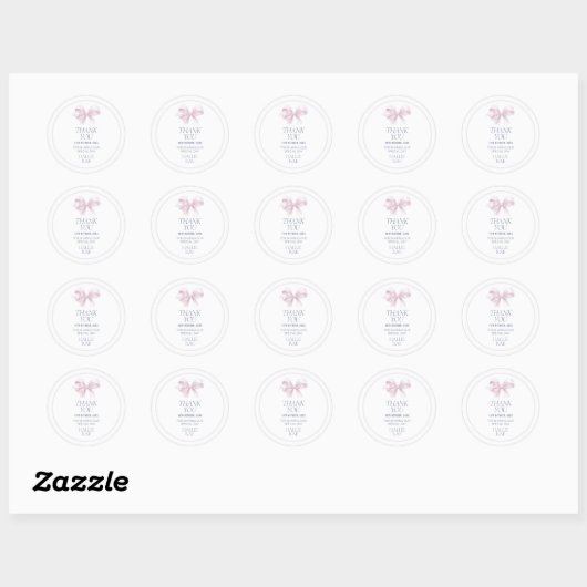 Mädchen Taufe Danke Sticker - Blush Pink Bow (Blatt)