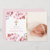 Mädchen-Taufe danken Ihnen Blumen | das Dankeskarte (Vorne/Hinten)