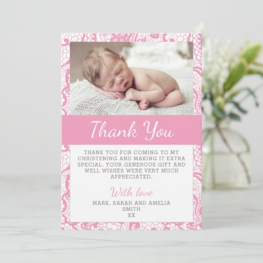 Mädchen-Taufe danken Ihnen zu kardieren Dankeskarte (Stehend Vorderseite)