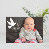 Mädchen-Taufe-Foto der Taube danken düsteres rosa Dankeskarte (Stehend Vorderseite)