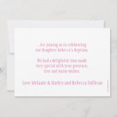 Mädchen-Taufe-Foto der Taube danken düsteres rosa Dankeskarte (Rückseite)