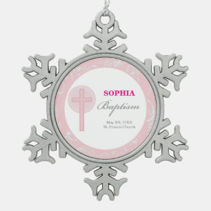 Mädchen Taufe mit rosa Spitze Schneeflocken Zinn-Ornament