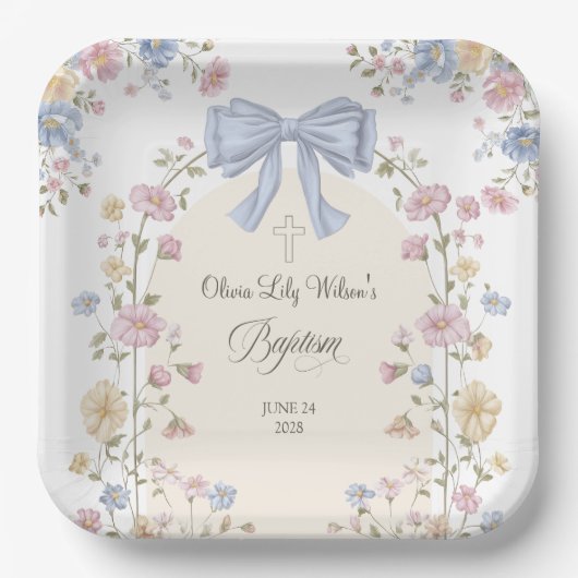 Mädchen-Taufe Pastell-Bogen Wildblume Christlich Pappteller (Vorderseite)