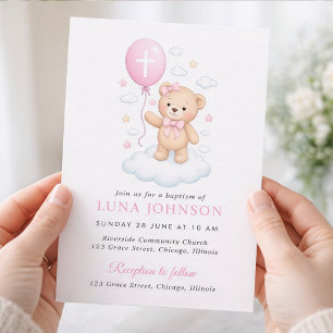 Mädchen-Taufeinladung mit rosa Teddybär Einladung