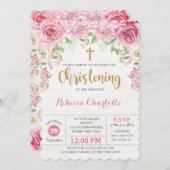 Mädchen-Taufeinladungs-Rosa-GoldBlumen-Rosen Einladung (Vorne/Hinten)