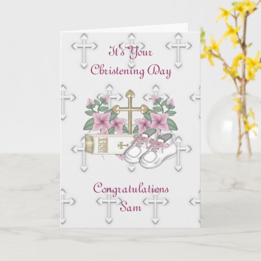 Mädchen-Taufschuhe Karte (Gelbe Blume)