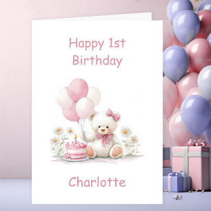 Mädchen Teddy Bär 1. Geburtstag Karte